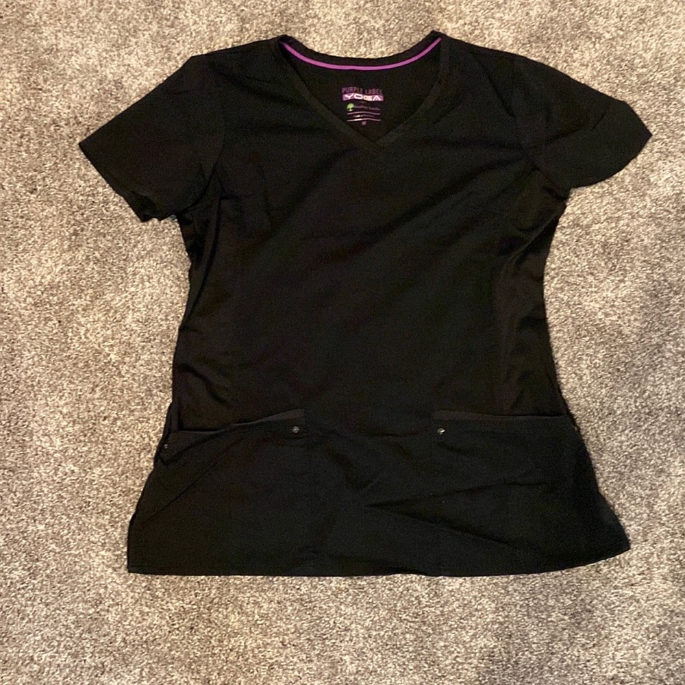 Black scrub top. Purple label yoga by Healing Hands